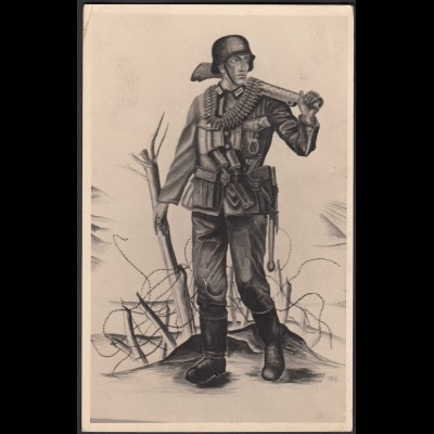 AK NS Militaria Propaganda Karte 3.Reich Soldat mit MP (24461