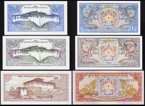 Bhutan - 1, 2 + 5 Ngultrumi Banknote UNC (13775