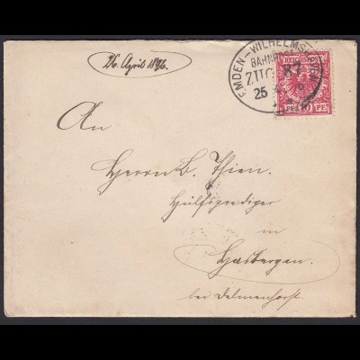 Bahnpost Ovalstempel Emden - Wilhelmshaven ZUG 87 Brief 1896 (20901