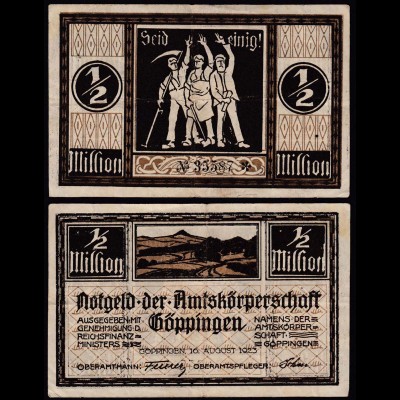 Göppingen Amtskörperschaft 1/2 Million Mark 1923 Notgeld (14852