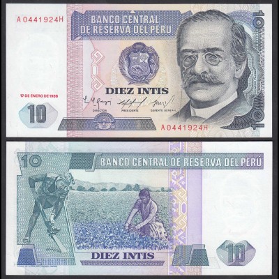 Peru 10 Intis Banknote 1986 UNC (1) Pick 128 (24642