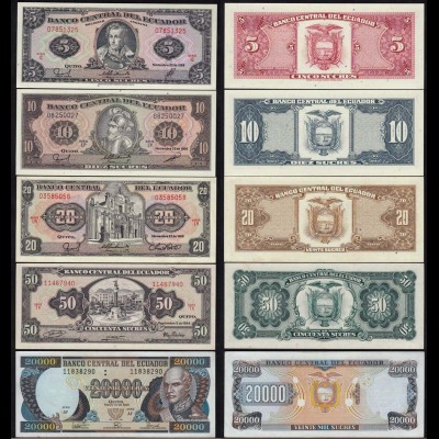 Ecuador 5,10,20,50,20000 Sucres Banknoten aUNC (14776