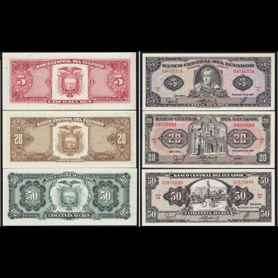 Ecuador 5,20,50 Sucres Banknoten 1988 aUNC (14777