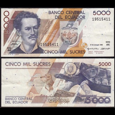 Ecuador 5000 Sucres Banknoten 1995 Pick 128b VF (3) (14778