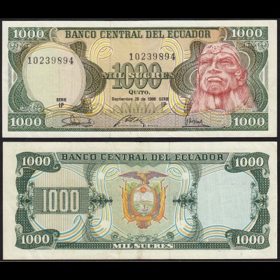 Ecuador 1000 Sucres Banknoten 1986 Pick 125a VF (3) (14779