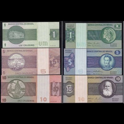 Brasilien - Brazil 1,5,10 Cruzeiro Banknoten AU (1-) (14791