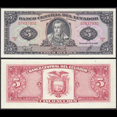 Ecuador 5 Sucres Banknoten 1988 Pick 113d UNC (1) (14772