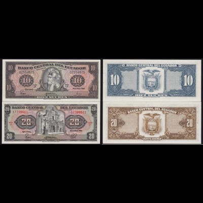 Ecuador 10 + 20 Sucres Banknoten 1983 Pick 114b + 115b UNC (1) (14771