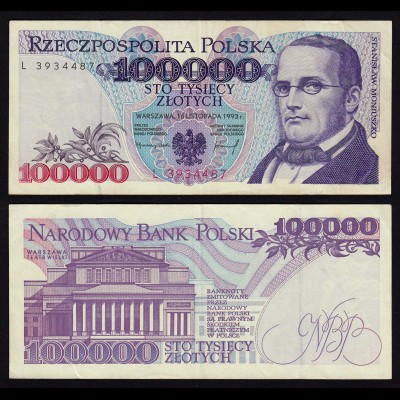 Polen - Poland 100.000 100000 Zloty Banknote 1993 Pick 160 VF (3) (16507