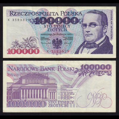 Polen - Poland 100.000 100000 Zloty Banknote 1993 Pick 160 VF+ (3+) (16509