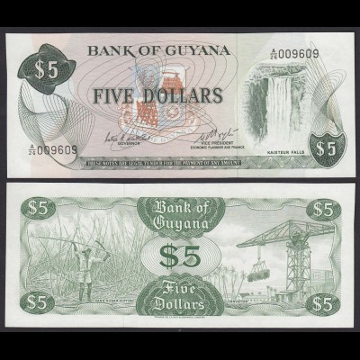 GUYANA 5 DOLLAR BANKNOTE 1983 Pick 22d sig.6 UNC (1) (16091