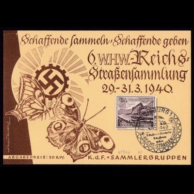 NS 6. WHW Reichs Straßensammlung 29.-31.3.1940 Duisburg KDF Sammlergruppen