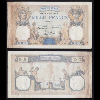 Frankreich - France 1000 Francs 1940 Pick 90c F/VF (3/4) (16176