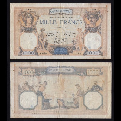 Frankreich - France 1000 Francs 1938 Pick 90c F (4) (16174