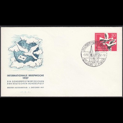 BRD Bund 1957 Mi. 276 Internationale Briefwoche auf FDC (23502