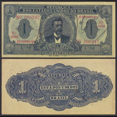 BRASILIEN - BRAZIL 1 MIL REIS Banknote 1921 Pick 8 aXF (2-) 24756