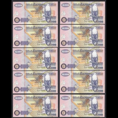 Sambia - Zambia 10 Stück á 100 Kwacha 1992 UNC (1) Pick 38b (89011