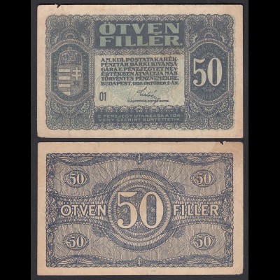 Ungarn - Hungary 50 Filler Banknote 1920 Pick 44 F (4) (24888