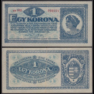 Ungarn - Hungary 1 Korona Banknote 1920 Pick 57 VF/XF (2/3) (24891