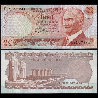 Türkei - Turkey 20 Lira Banknote 1970 (1974) Pick 187a UNC black Signature(15779