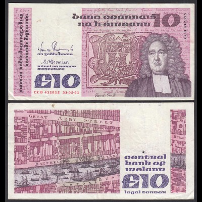 IRLAND - IRELAND 10 POUND Banknote 1991 Pick 72c F+ (4+) (24945