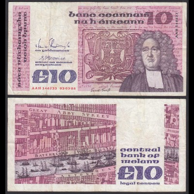 IRLAND - IRELAND 10 POUND Banknote 1988 Pick 72c F (4) (24946