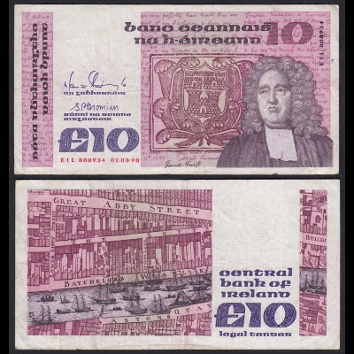 IRLAND - IRELAND 10 POUND Banknote 1990 Pick 72c F+ (4+) (24948