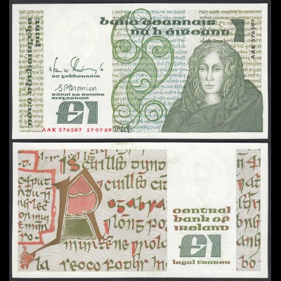 IRLAND - IRELAND 1 POUND Banknote 1989 Pick 70d aUNC (1-) (24951