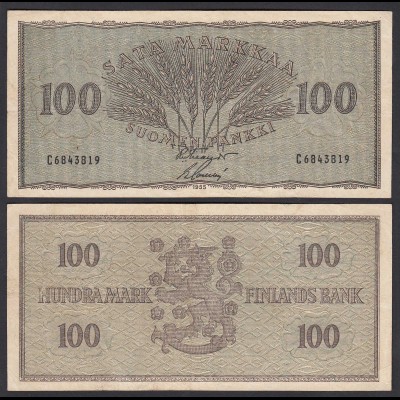 FINNLAND - FINLAND 100 MARKKA 1955 PICK 91a VF (3) (24970