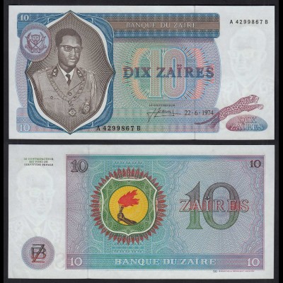 Zaire - 10 Zaires Banknote 1974 Pick 23a UNC (1) (24985