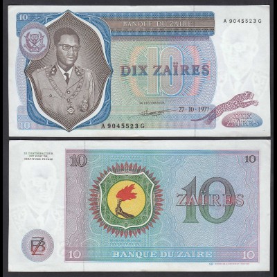 Zaire 10 Zaires 1977 Banknote Pick 23b XF (2) (25012