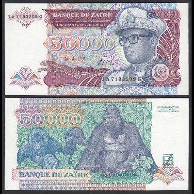 Zaire 5.000 5000 Zaires 1991 Banknote Pick 40a UNC (1) (25015