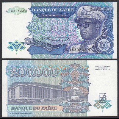Zaire 200.000 200000 Zaires 1992 Banknote Pick 42a UNC (1) (25017