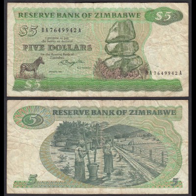 Simbabwe - Zimbabwe 5 Dollars 1982 Pick 2d VG/F (4/5) (25023