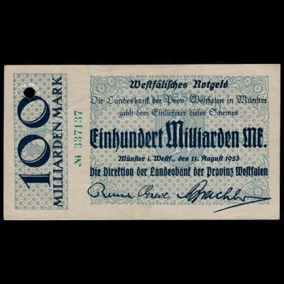 100 Milliarden Mark 1923 Münster Landesbank Provinz Westfalen (16068