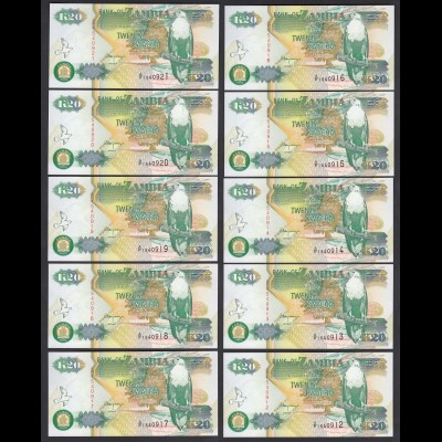 Sambia - Zambia 10 Stück á 20 Kwacha 1992 Banknote Pick 36b UNC (1) (89018