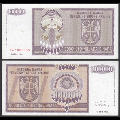 Kroatien - Croatia 100000 100.000 Dinara Banknote 1993 Pick R9 XF (2) (25120