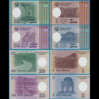 TADSHIKISTAN - TAJIKISTAN 1,5,20,50 Dirams Banknoten 1999 UNC (1) (18254