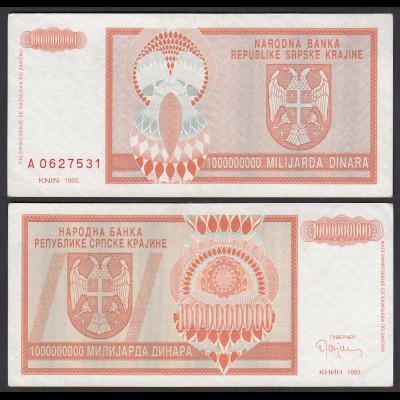 Kroatien - Croatia 1-Milliarde Dinara Banknote 1993 Pick R17 VF (3) (25126