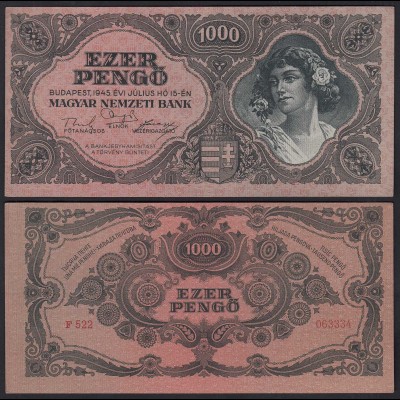 Ungarn - Hungary 1000 Pengo Banknote 1945 Pick 118a XF- (2-) (25163