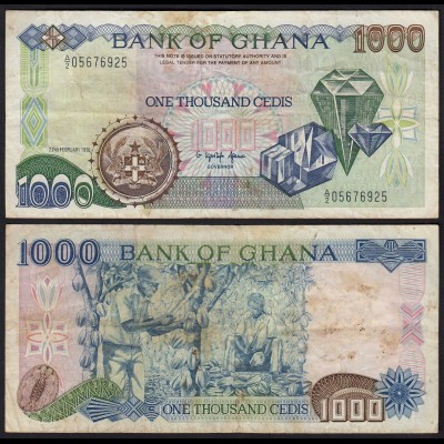 Ghana 1000 Cedis Banknote 1991 Pick 29a F- (4-) (25182