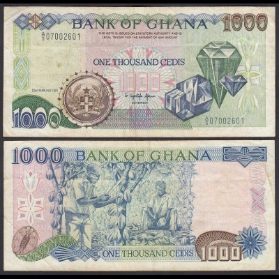 Ghana 1000 Cedis Banknote 1991 Pick 29a VF (3) (25184