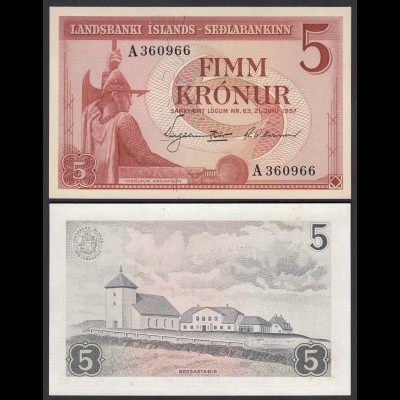 Iceland - Island 5 Kroner 1957 Pick 37b aUNC (1-) (25229