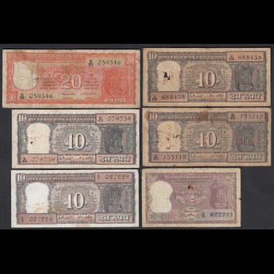 Indien - India 6 pieces of old Banknotes used (20260