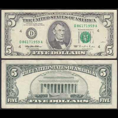 USA 5 $ Banknote Serie 1995 Cleveland/Ohio Pick 498 VF (3) (25297