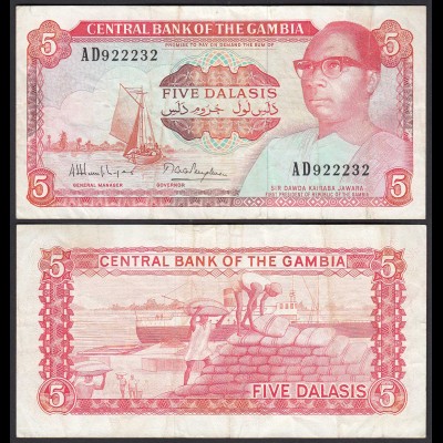 Gambia 5 Dalasi Banknote ND (1987-90) Pick 9a F/VF (3/4) (25317
