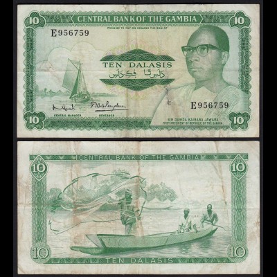 Gambia 10 Dalasi Banknote ND (1972-86) Pick 6c F (4) sig 7 (25342