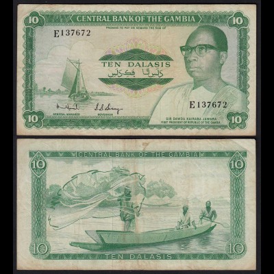 Gambia 10 Dalasi Banknote ND (1972-86) Pick 6b F (4) sig 6 (25346