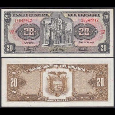 Ecuador 20 Sucres Banknote 1986 Pick 121Aa UNC (1) (25445