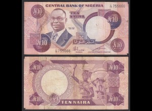 Nigeria 10 Naira Banknote (1979-84) Pick 21c sig.6 F (4) (25506